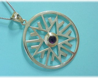 Pentagram Amethyst Sterling Silver Pendant, Star, Snowflake Pendant, New Age, Metaphysical, Celestial, Gypsy, Zen, Boho    FREE SHIPPING