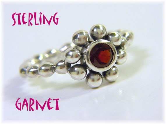 Garnet Orbs Sterling Silver Ring, Garnet Ring, Ba… - image 1