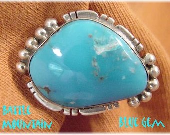 Turquoise Sterling Silver Ring, Battle Mountain Blue Gem, Navajo Native American Indian Jewelry, Arizona, Zen  FREE SHIPPING