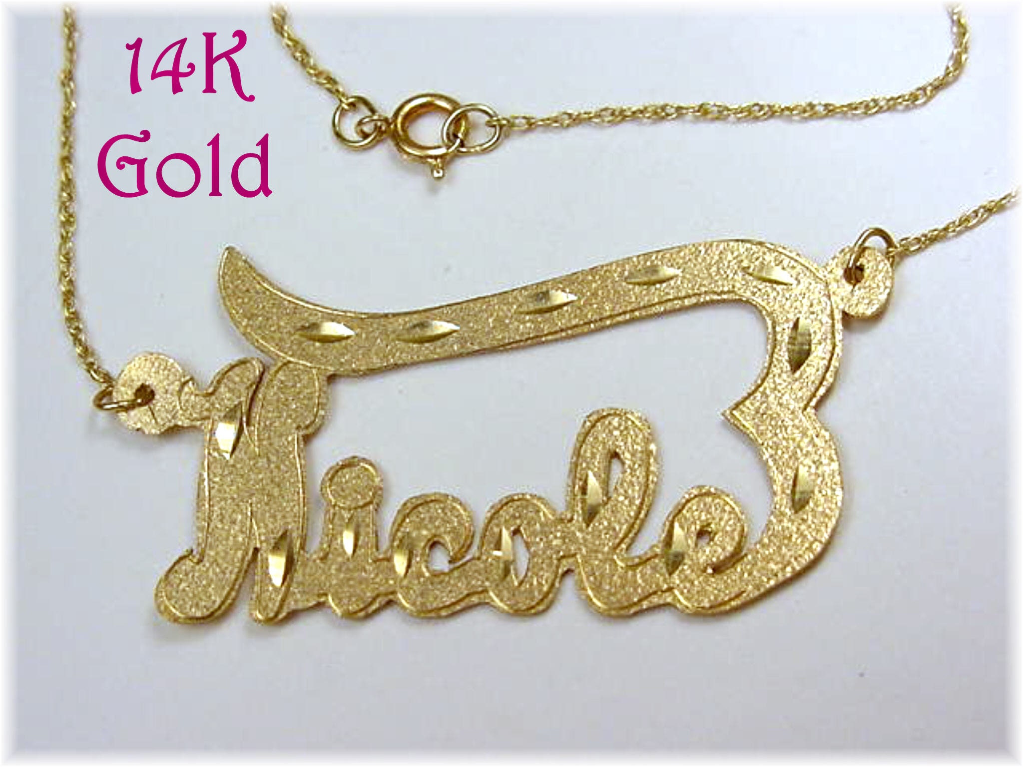14K Gold Name Necklace Diamond Cut 