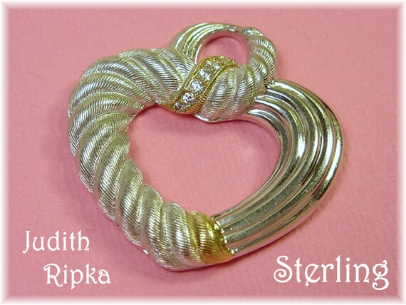 Judith Ripka 14K Gold Open Heart Diamond CZ Sterl… - image 1