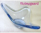 Holmegaard Per Lutken Blue Art Glass Bowl Sculpture Dish - Signed Artisan - Amoeba Shape Danish Mid Century Modern Eames FREE SHIPPING