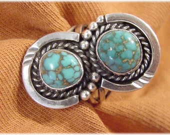 Spider Web Turquoise Sterling Silver Shadow Box Ring,  Navajo, Native American, Indian Jewelry    FREE SHIPPING