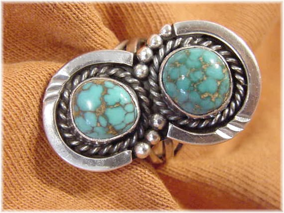 Spider Web Turquoise Sterling Silver Shadow Box R… - image 1