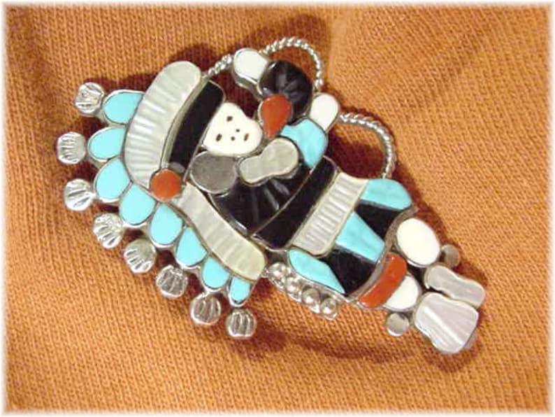 FREE SHIPPING Lavonne Lalio Native American Arizona Zuni Indian Dancer Sterling Silver Kachina Brooch Pendant Inlay Turquoise Coral