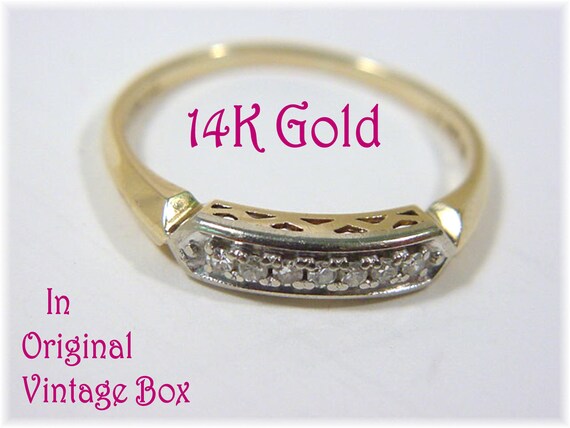 14K Gold 7 Diamond Wedding Ring, Vintage Ring Box… - image 2