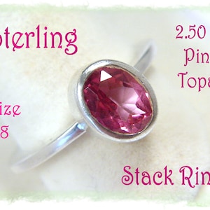 Raspberry Pink Topaz Sterling Silver Ring, 2.50 Ct Pink Topaz Ring, Size 8, Flowers, Pink Ribbon, Roses, Zen   FREE SHIPPING