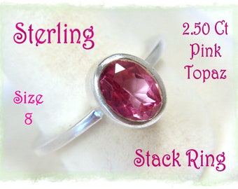 Raspberry Pink Topaz Sterling Silver Ring, 2.50 Ct Pink Topaz Ring, Size 8   FREE SHIPPING