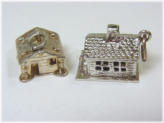 Charm Sterling Silver School House & Log Cabin Ch… - image 5