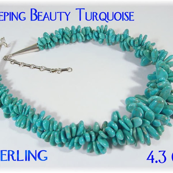 Bella Durmiente Turquesa Plata Esterlina 4.3 Ozs Collar - Teardrop Bead Blue - Native American, Navajo Indian Jewelry + ENVÍO GRATIS