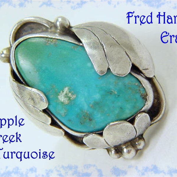 Cripple Creek Turquoise Fred Harvey Era Sterling Silver Ring - Old Pawn, Navajo, Native American Indian Jewelry, Western + FREE SHIPPING