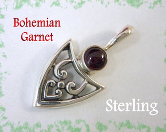 Bohemian Garnet Celtic Sterling Silver Pendant, Renaissance, Irish, Ireland, Boho, Gypsy, Hippie, Zen   FREE SHIPPING