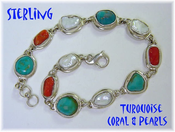 Unique Chainlink Vintage Native American Navajo Boulder Turquoise Sterling Silver Bracelet Unique Chainlink Vintage Native American Navajo Boulder Turquoise Sterling Silver Bracelet