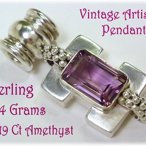 19 Ct Rose De France Amethyst Sterling Silver Pendant, One of A Kind Artisan Art Jewelry, Handmade, Modern Art, Purple   FREE SHIPPING