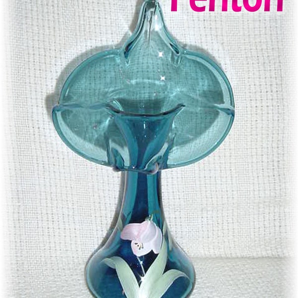 Fenton Vase Pulpit Tulip Vase, The Bold and The Beautiful, Hand Painted, Twilight Blue Art Glass, Tulips, Home Decor, Basket FREE SHIPPING