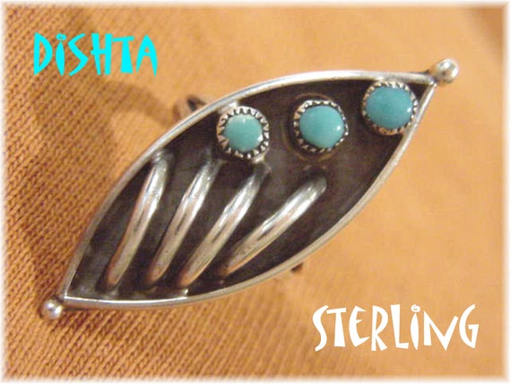 Native American Jewelry Rare Vintage Zuni Green Turquoise Flower Dishta Sterling Silver Ring Old Native American Jewelry Rare Vintage Zuni Green Turquoise Flower Dishta Sterling Silver Ring Old