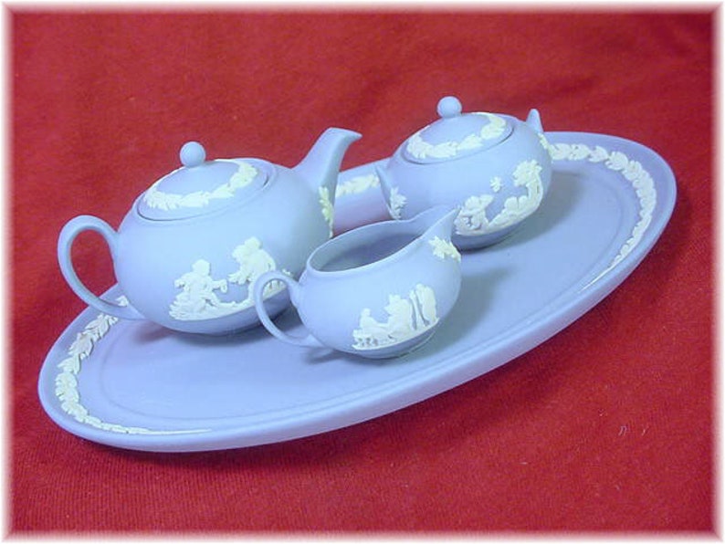 Wedgwood Miniature Tea Set Blue Jasperware 6 Piece Oval Etsy
