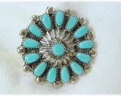 Zuni Needlepoint Brooch Pendant Sleeping Beauty Turquoise Sterling Silver - Signed A Iule - Petit Point, Native American FREE SHIPPING
