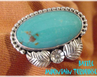 Battle Mountain Turquoise Sterling Silver Ring, Signed RARE Navajo Etta Endito, Native American Indian   FREE SHIPPING