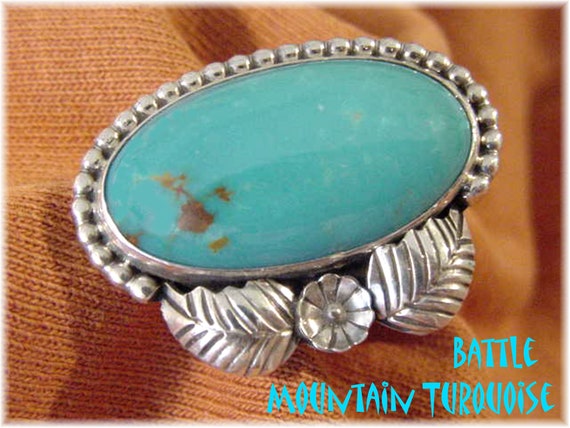 Very Rare Battle Mountain Turquoise Vintage Native American Navajo Sterling Silver Bracelet Very Rare Battle Mountain Turquoise Vintage Native American Navajo Sterling Silver Bracelet