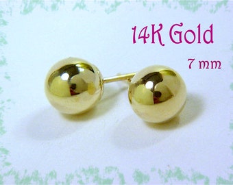 14K Gold Ball Stud Earrings, 1/4" or 7 mm, Stay Tight Backs, Wedding Jewelry    FREE SHIPPING