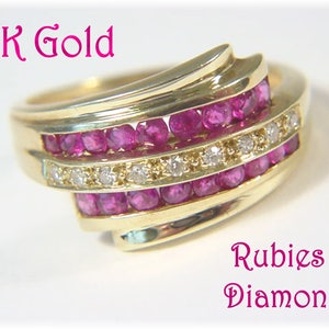 14K Gold 1 Ct Ruby Diamond Cluster Cocktail Ring, Size 8, Vintage Jewelry   FREE SHIPPING