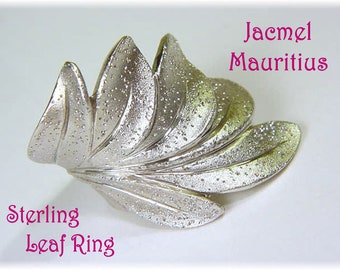 JCM Jacmel Feather Sterling Silver Ring, Wrapped Brushed Leaf Ring, Jcm Jacmel Mauritius Designer   FREE SHIPPING