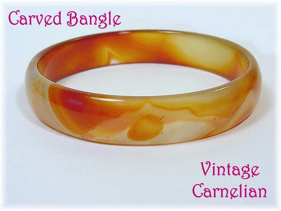 Carnelian Carved Bangle Bracelet, RARE Authentic … - image 1