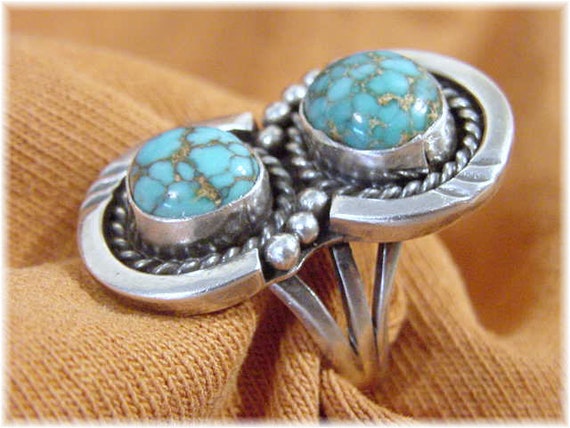 Spider Web Turquoise Sterling Silver Shadow Box R… - image 5