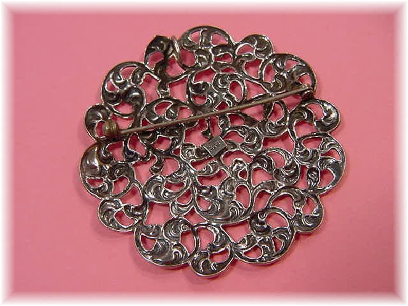 Victorian Vintage Estate Celtic Ireland FREE SHIPPING Victorian Floral Filigree Flowers Large Michele Sterling Silver Brooch Pendant