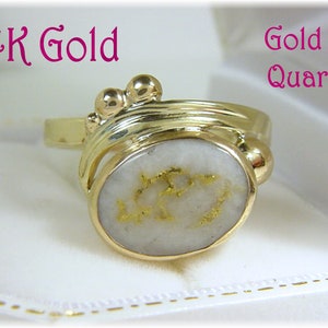 14K Gold California Gold In Quartz Ring, Goldsmith Custom One of A Kind, 14K Gold Ring, Natural Gold Nuggets Alaska Prospector FREE SHIPPING