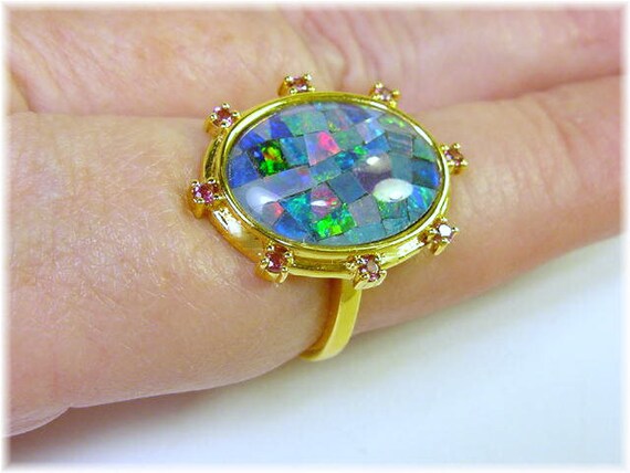 18K Gold Black Australian Opal Mosaic Cocktail To… - image 6