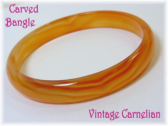 Carnelian Carved Bangle Bracelet, RARE Authentic … - image 1