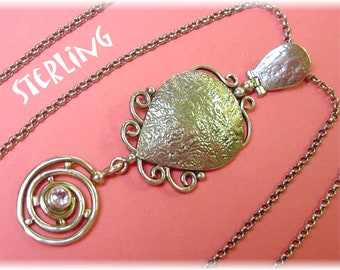 Spiral Art Amethyst Sterling Silver Pendant Necklace, OOAK One of A Kind Silversmith Jewelry, Zen, Metaphysical, Vortex FREE SHIPPING