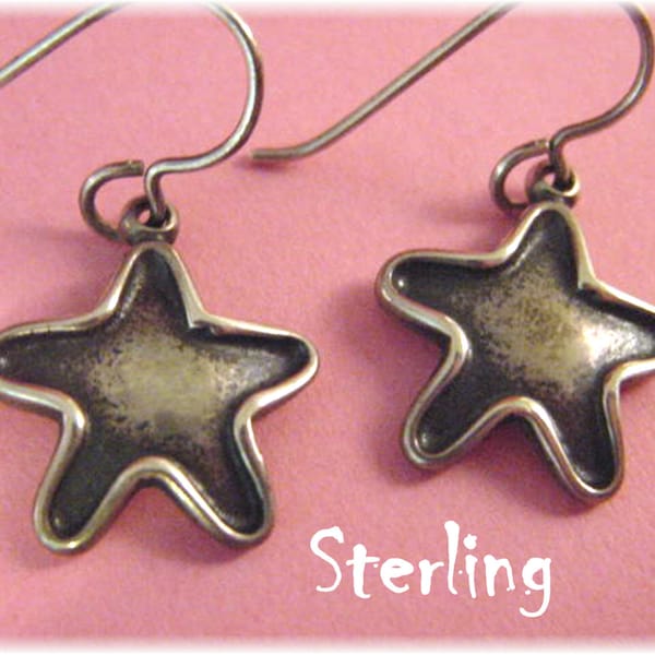 ROGGIO Sterling Silver Oxidized Star Earrings - New Age Zen Celestial Moon Patriotic Design - Birthday Gift, Christmas Gift + FREE SHIPPING