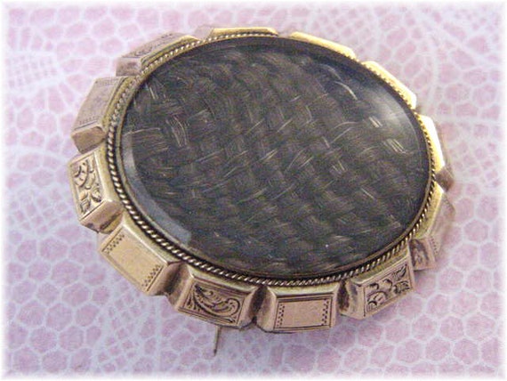 14K Gold Mourning Hair Victorian Brooch Pin, RARE… - image 4