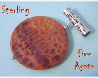 Fire Agate Sterling Silver 2 1/2" Pendant, Artisan Jewelry, Native American, Indian, One of A Kind, Orange, Gypsy, Boho, Zen   FREE SHIPPING