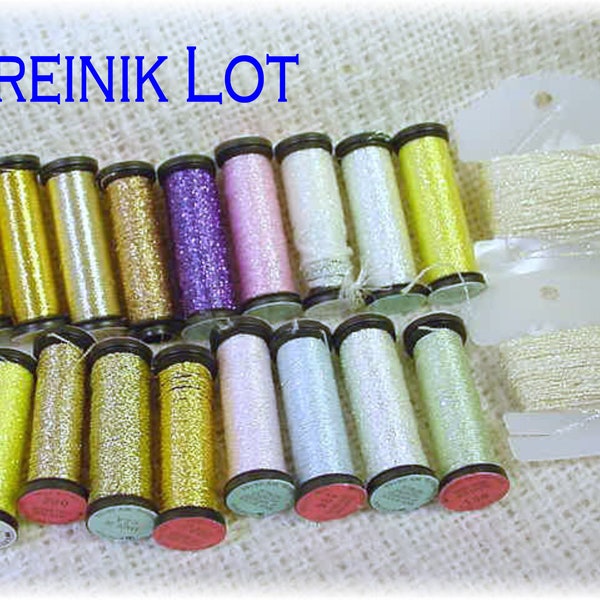 Kreinik Metallic Thread Lot 19 Spools, Cord, Braid, Gold Silver Pearl Purple, Blue + Free DMC Floss, Cross Stitch, Embroidery FREE SHIPPING