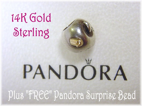PANDORA 14K Gold Bead, Sterling Silver Apple Char… - image 1
