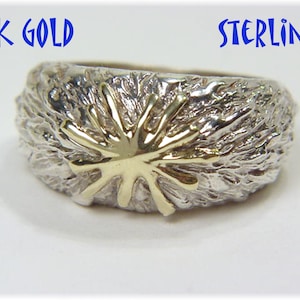 Sunburst Celestial 14K Gold Sterling Silver Ring, Prodesso Designer Jewelry, Celestial, Moon, Stars, Modern Art, Modernist   FREE SHIPPING