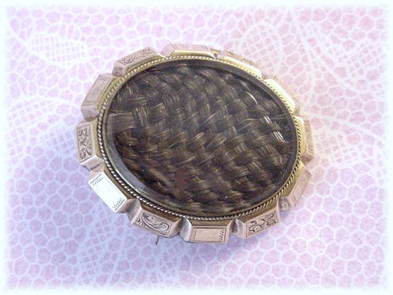 14K Gold Mourning Hair Victorian Brooch Pin, RARE… - image 3