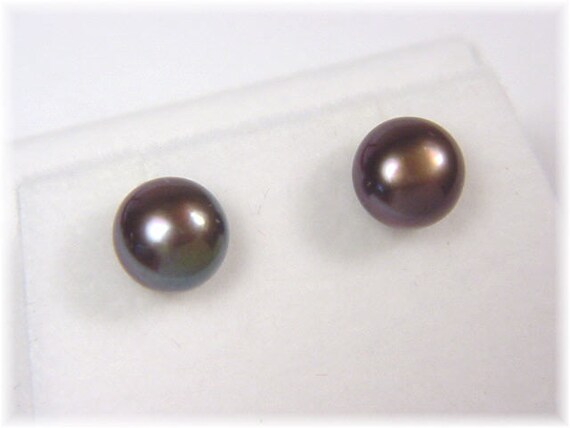 14K Gold South Sea Black Pearl Stud Earrings, Bla… - image 2