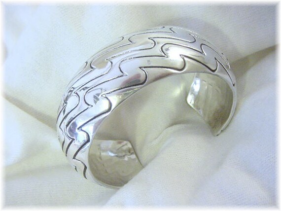 Ocean Waves Sterling Silver Cuff Bracelet, Chunky… - image 2