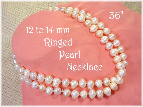 Wedding Jewelry Ringed Pearl Baroque Rare 36 Necklace Beach FREE SHIPPING Prom Large 12 to 14 mm White Cream Single Strand Hawaii