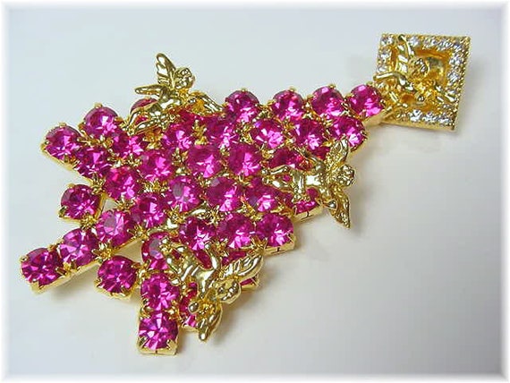 Vasari Rhinestone Christmas Tree Angel Brooch Pin, Sparkling Magenta Pink Crystals,  Costume Jewelry   FREE SHIPPING View 2