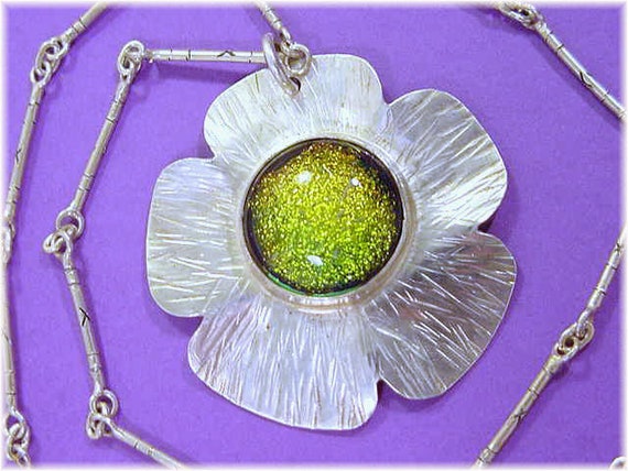 Flower Iridescent Art Glass Sterling Silver Penda… - image 3