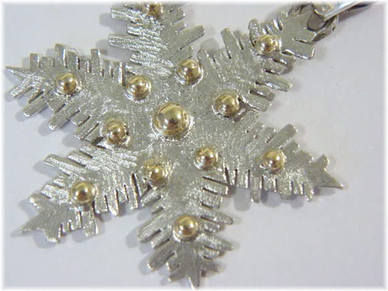 Artisan Custom Design Only 1 Created FREE SHIPPING Modern Art Snow Christmas Snowflake 14K Gold Sterling Silver Pendant 1 78