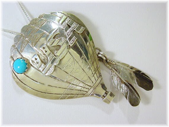 Native American Detailed Vintage Navajo New Mexico Turquoise Air Balloon Sterling Silver Buckle Native American Detailed Vintage Navajo New Mexico Turquoise Air Balloon Sterling Silver Buckle