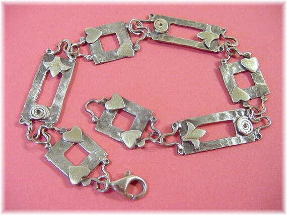 Hearts 10K Gold Sterling Silver Link Bracelet - H… - image 1