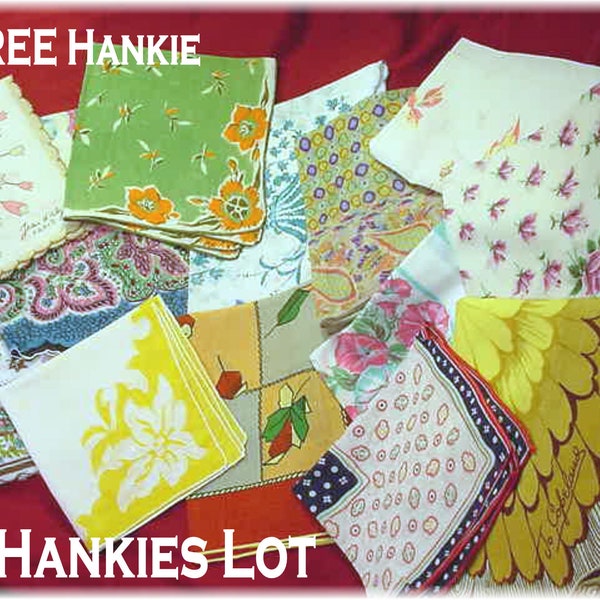 13 Art Deco Flowers Cotton Hankie Lot, Cotton Handkerchief, Jo Copeland, Silk, Hanky, Vintage Linens + FREE Surprise Hankies   FREE SHIPPING